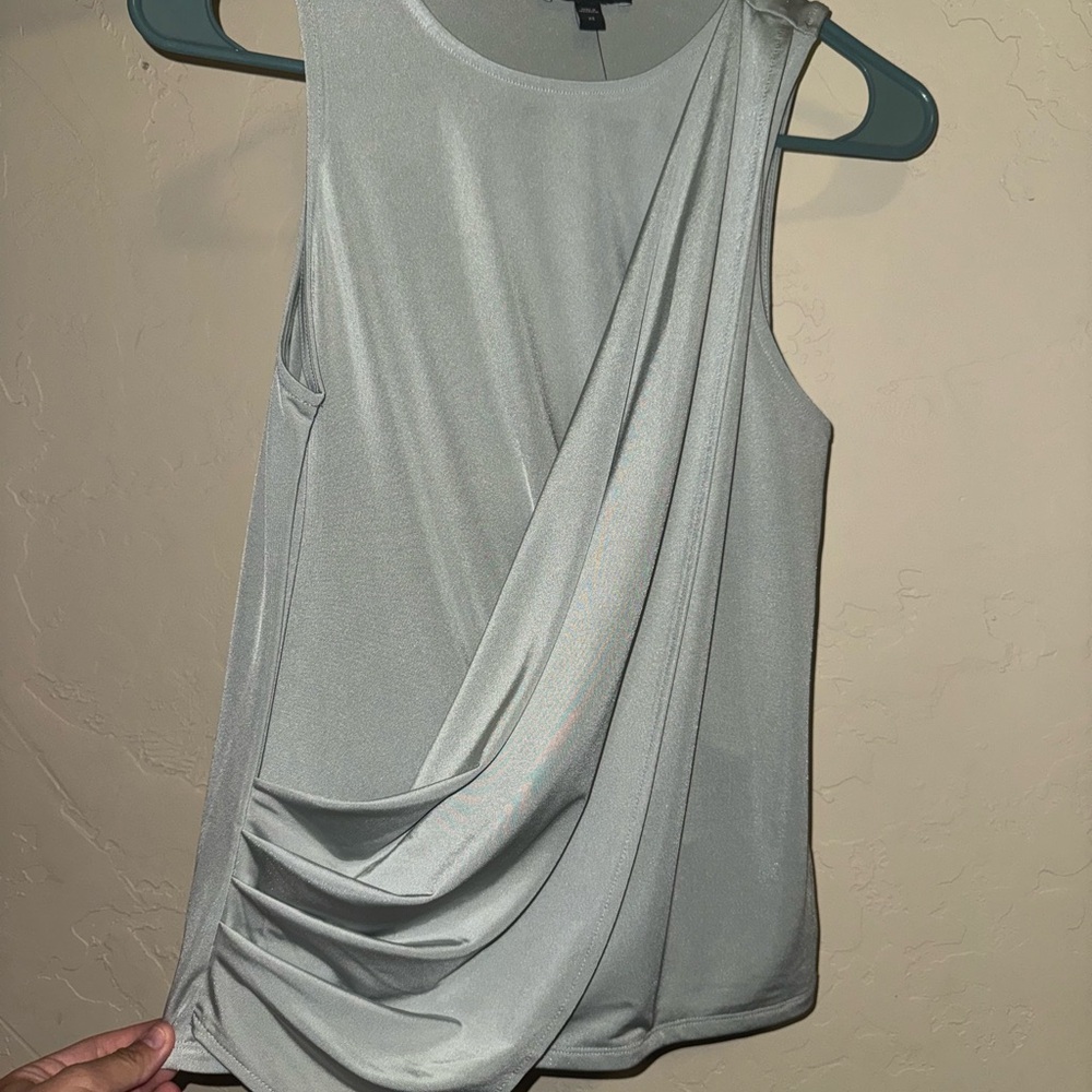 Express Silver Asymmetrical Ruched Tank Top